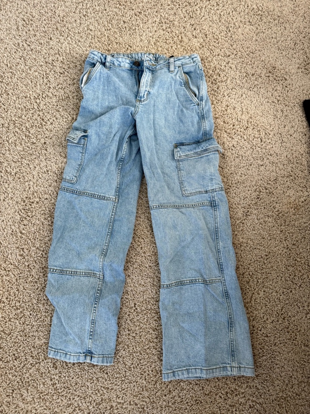 Light Blue girls Cargo Jeans - Casual Utility Denim